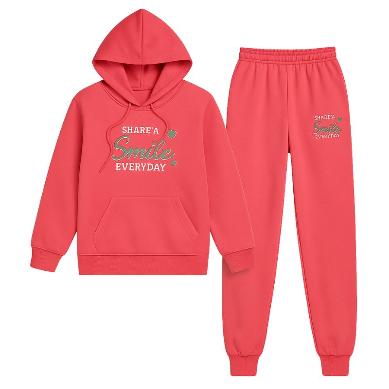 Smile Hoodie & Trousers Tracksuit Set for Baby Girls - Pink | 5-12 Years 1 Hoodie & Trousers Set tracksuit - Pink