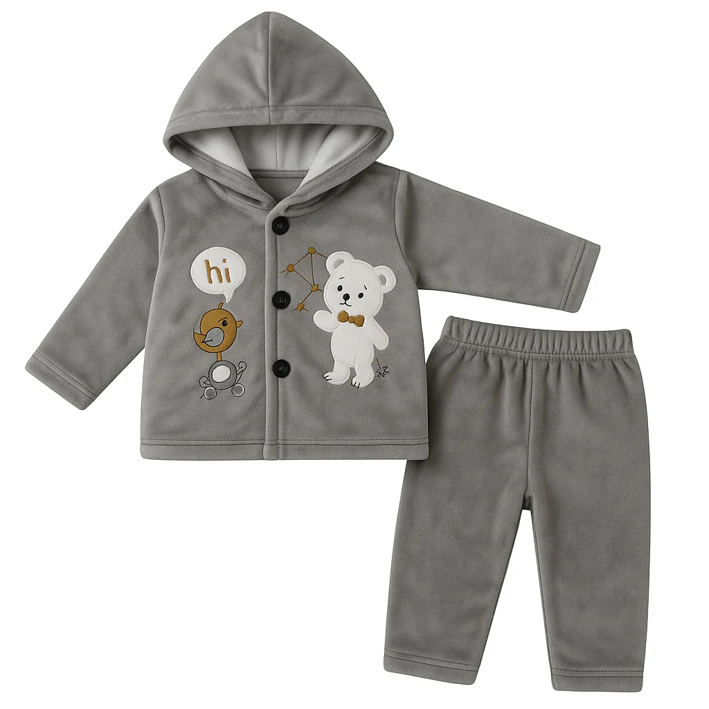 Bear Adorable Beige Baby Hoodie and Pant Set - Grey Soft & Cozy Kidswear 1 Hi Bear Grey Hoodie & Trousers Tracksuit