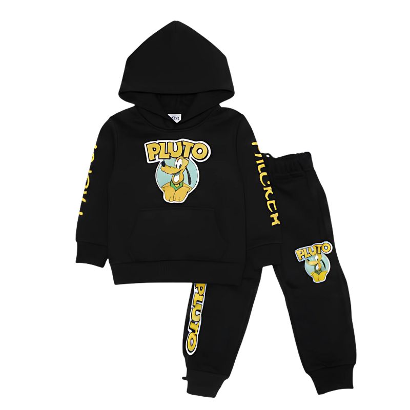 Pluto Unisex Hoodie & Trousers Set Baby Boy & Girl - Black| 1-4 Years 1 Pluto Black Hoodie & Trousers Tracksuit Set