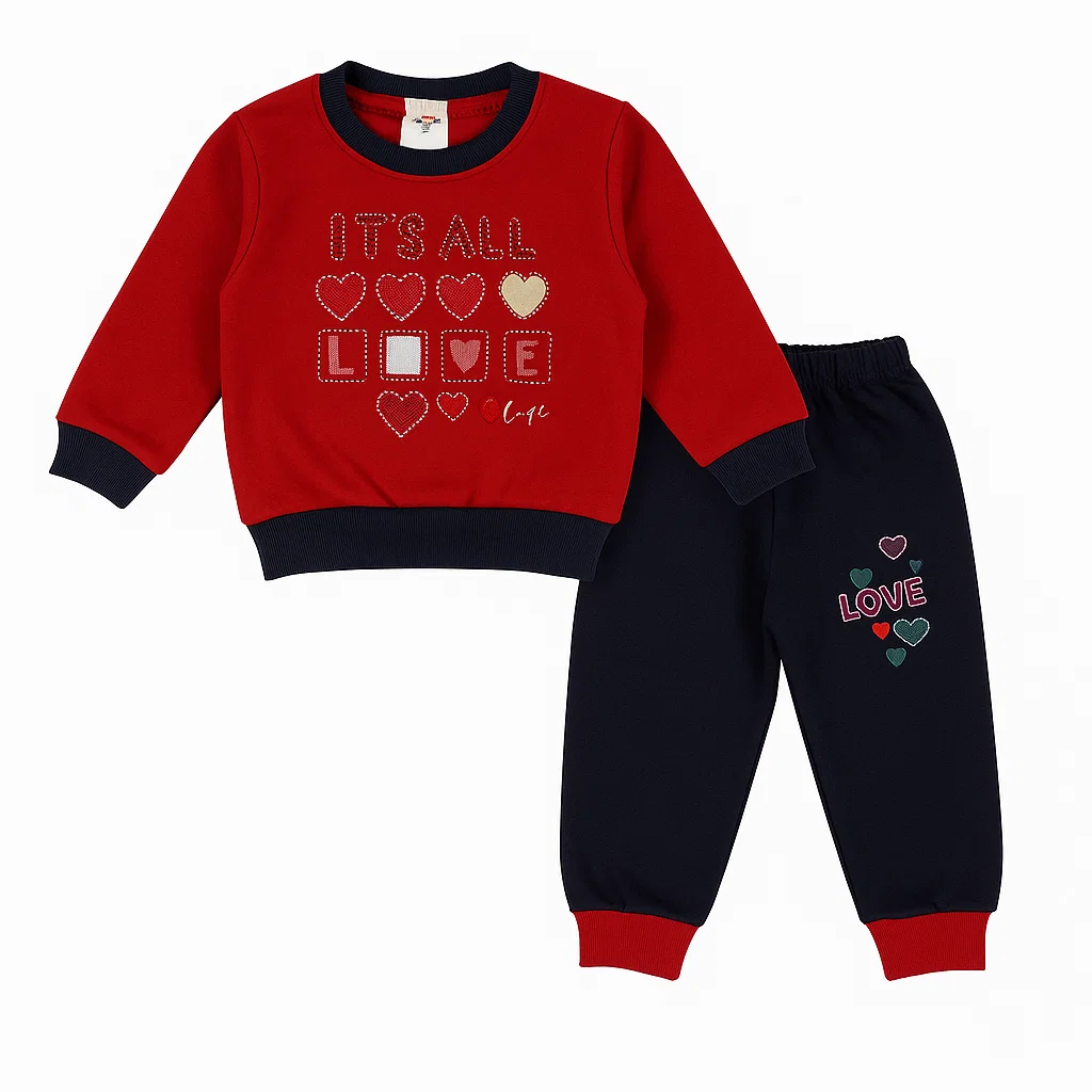 Love Sweatshirt & Trouser Set for Baby Girls- Red | 1-4 years | 1 Red Love Sweatshirt and Trouser Set