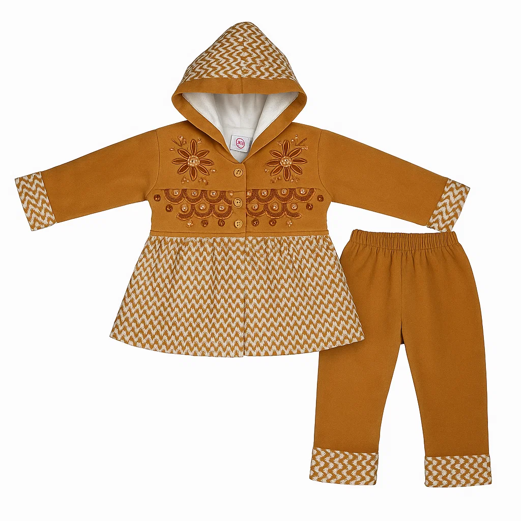 Hoodie & Trouser for Baby Girls | Brown | 1-4 Years 1 Brown Frock Hoodie & Trouser Set