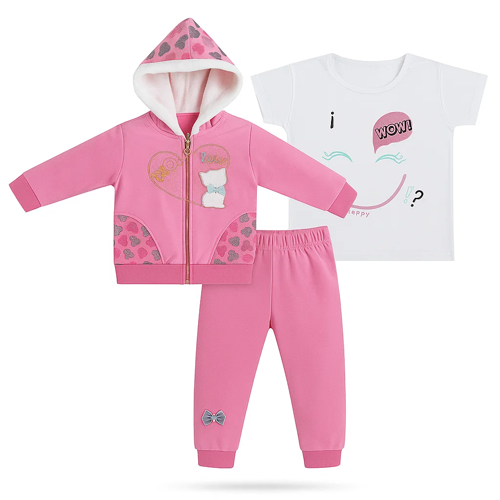 Wow Outfit – Hoodie, T-Shirt & Trouser for Baby Girls | Pink | 1-4 Years 1 Wow Hoodie, T-Shirt & Trouser Pink