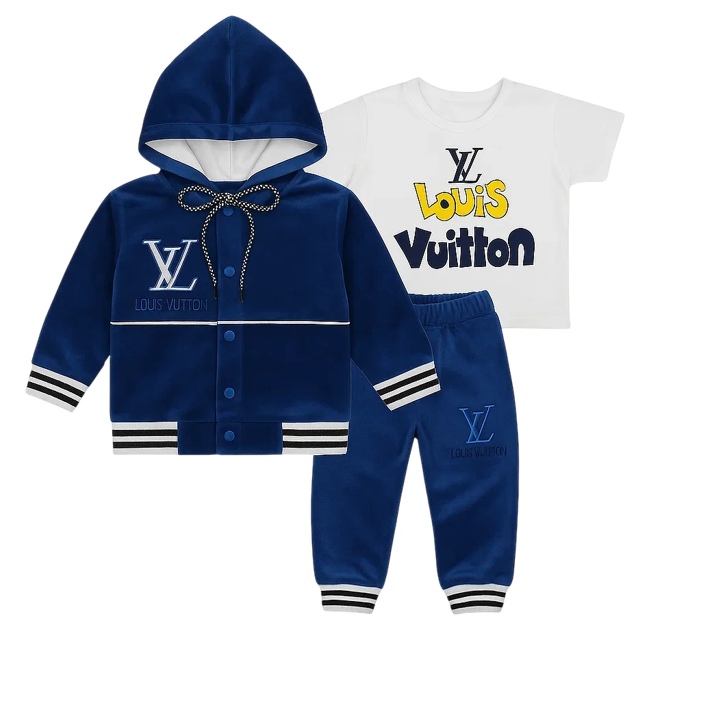 Lv Outfit Boys Set - Hoodie, T-Shirt & Trouser | Blue | 1-4 Years 1 Lv Blue Hoodie, T-Shirt & Trouser