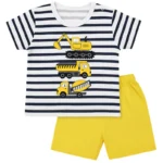 Toddler Boys Summer Outfit Set - Construction Vehicle Print T-Shirt & Yellow Shorts | Soft Cotton Baby Clothes for 1-5 Years