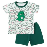 Cute Dinosaur Print Baby Summer Set – Green Shorts & Cartoon Tee for Toddlers