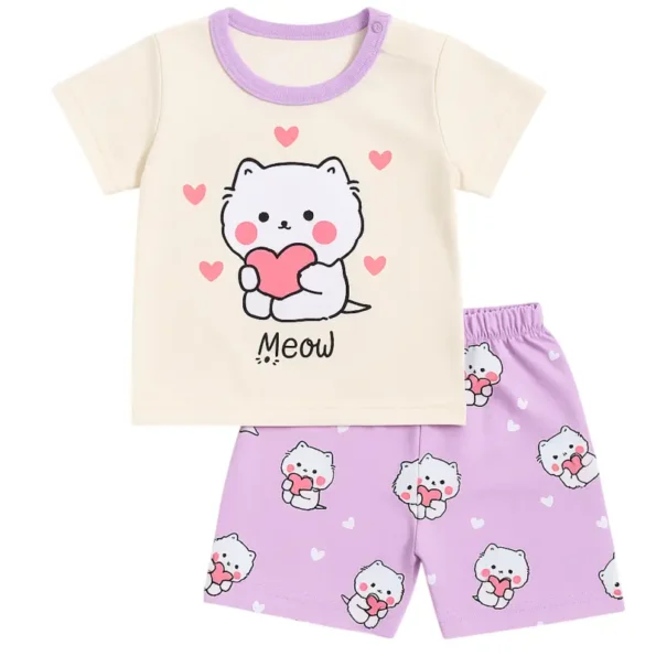 Cute Meow Cat Print Baby Girl Outfit – Short Sleeve Top and Shorts Pajama Set 1 20250608 1124 Cute Cat T Shirt remix 01jx76rmwtfen9ap83yyta1zp1 Photoroom Baby Brisk