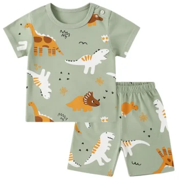 Baby Boy Dinosaur Outfit – Soft Cotton Summer T-Shirt and Shorts Set
