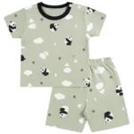Unisex Baby Summer Outfit Set – Soft Cotton Cloud & Panda Print T-Shirt and Shorts