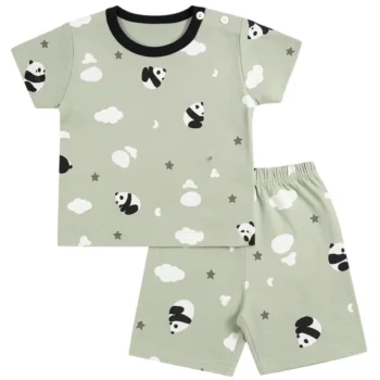 Unisex Baby Summer Outfit Set – Soft Cotton Cloud & Panda Print T-Shirt and Shorts