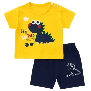 Dinosaur Toddler T-Shirt & Shorts Set | Yellow & Navy | 3M–4Y Cotton Outfit