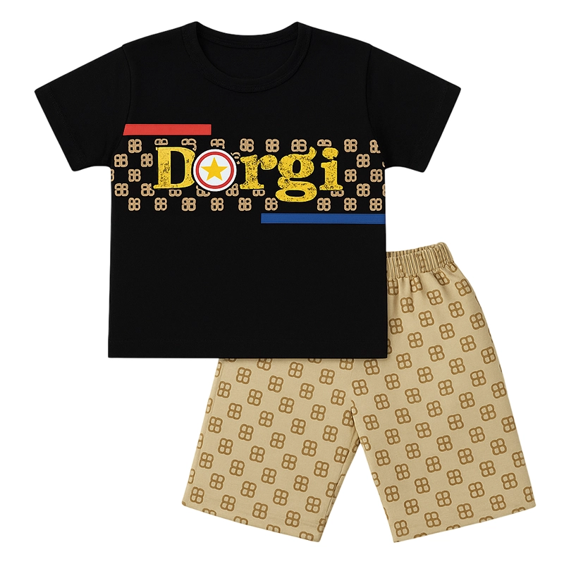 Bold “Dorgi” Graphic Kids T-Shirt and Shorts Set – Black & Beige with Iconic Print 1 Untitled 1 7 Baby Brisk