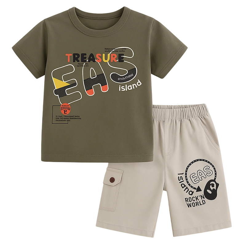 Boys’ “Treasure Island” Graphic T-Shirt & Shorts Set – Olive Green & Beige 1 Untitled 10 1 Baby Brisk