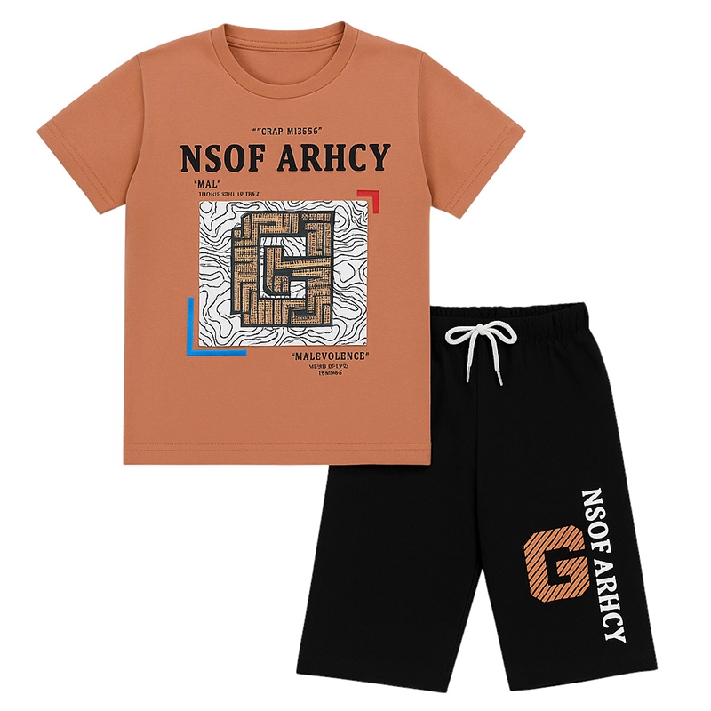 Boys' Graphic T-Shirt and Shorts Set – Rust Orange and Black 2-Piece Casual Outfit for Summer 1 Untitled 13 1 Baby Brisk