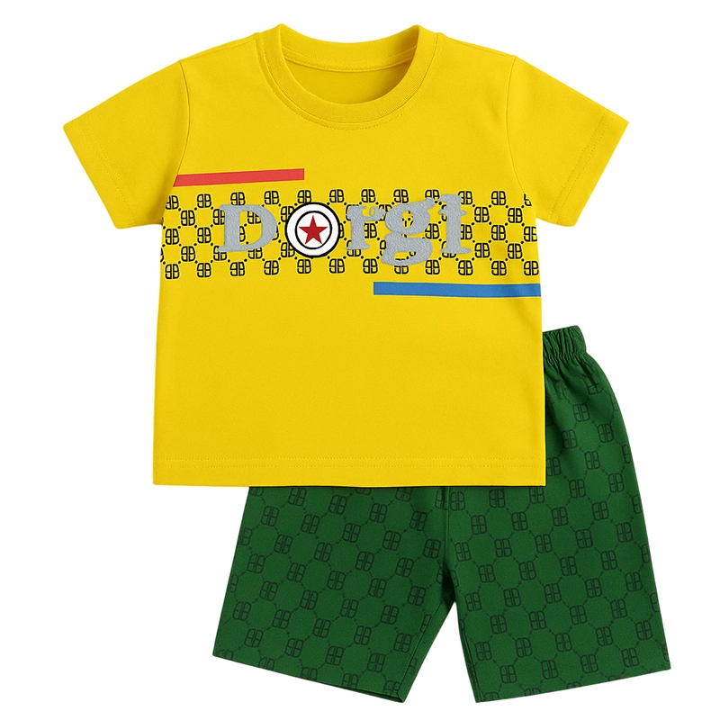 Vibrant “Dorgi” Graphic Kids T-Shirt and Shorts Set – Yellow & Green with Playful Print 1 Untitled 2 8 Baby Brisk