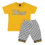 Stylish Yellow & Monogram Print Baby Boy Summer Outfit