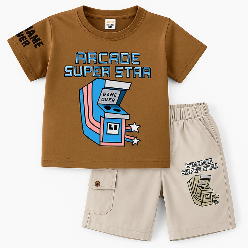 Baby Boy “Arcade Super Star” Brown Graphic T-Shirt & Beige Shorts Set 1 Untitled 8 1 Baby Brisk