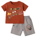 Baby Boy “Treasure Island Adventure” Summer Outfit – Rust T-Shirt & Gray Shorts Set