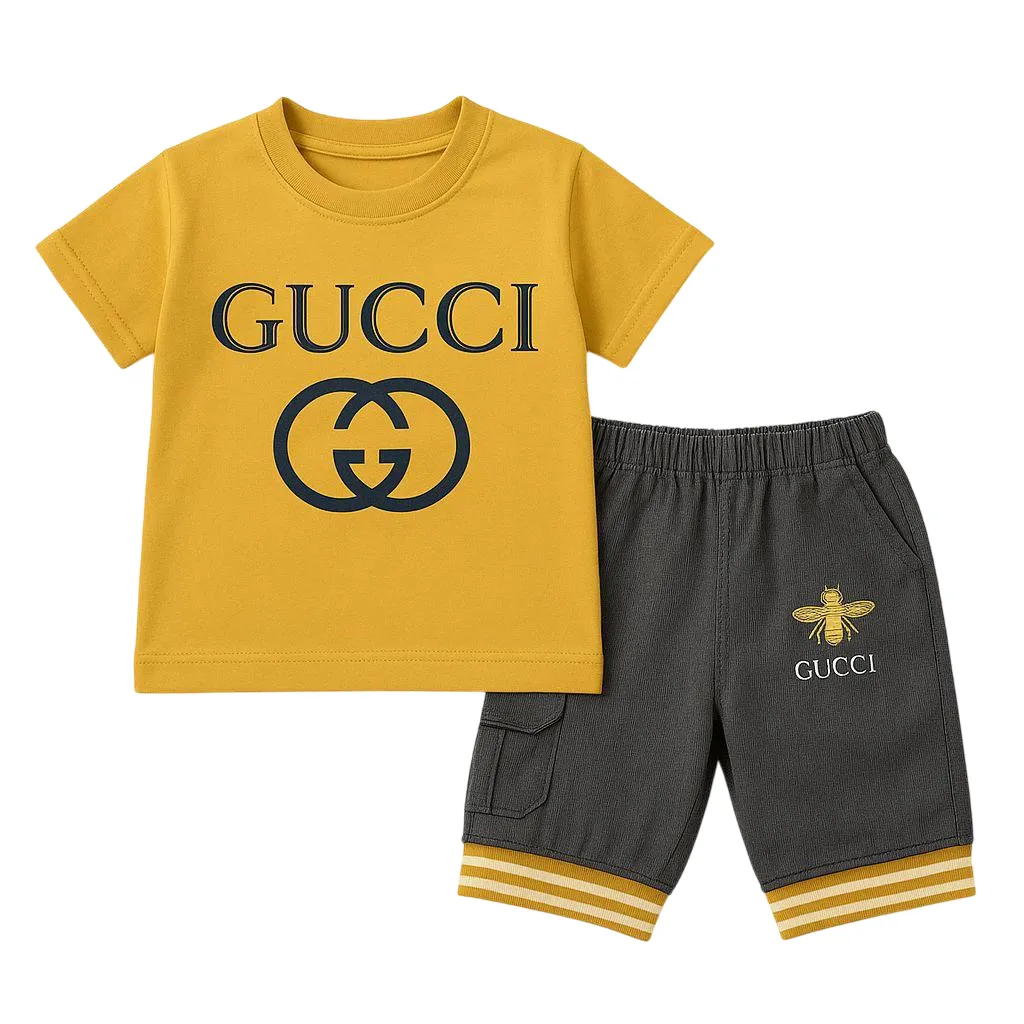 Soft Cotton Toddler Outfit – Summer T-Shirt and Shorts Set for Boys, Ages 1 to 4 1 Yellow Gucci T-shirt and Shorts for baby Boys
