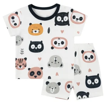 Unisex Baby Animal Face Print Set – Soft Cotton Summer T-Shirt and Shorts