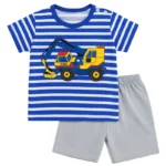 Toddler Boys' Striped Excavator T-Shirt & Shorts Set – Blue & Grey