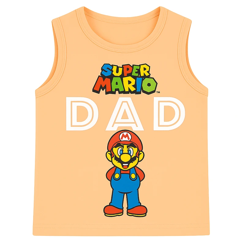 Peachy Orange Super Mario Sleeveless T-Shirt and Shorts