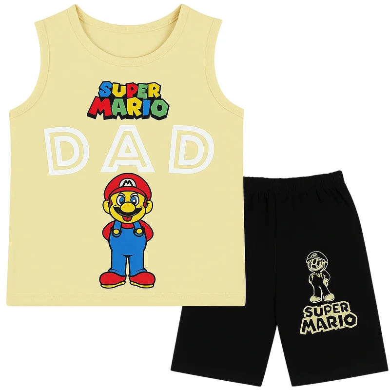 Super Mario Sleeveless Kids T-Shirt & Shorts Set – Cream Yellow | Ages 1–4 Years 1 Cream Yellow Super Mario Sleeveless T-Shirt and Shorts