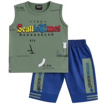 Madagascar Sleeveless T-Shirt and Shorts Olive Gray and Blue