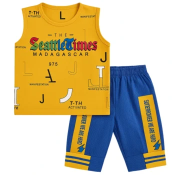 Madagascar Sleeveless T-Shirt and Shorts Golden Yellow - Blue