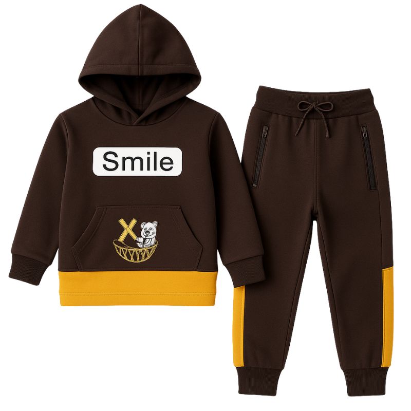 Smile Unisex Hoodie & Trousers Set for Baby Boy & Girls - Brown | 1-4 Years 1 Brown Smile Hoodie & Trousers Tracksuit