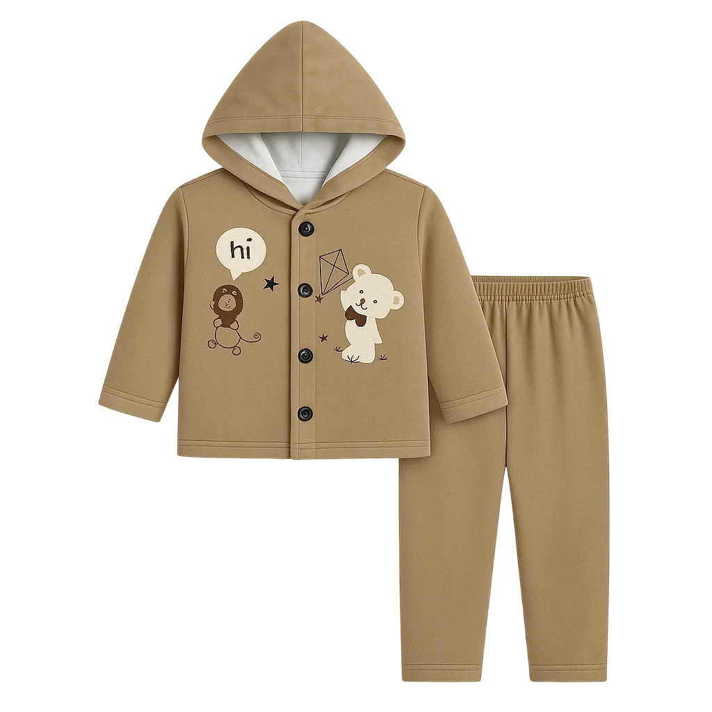 Bear Adorable Beige Baby Hoodie and Pant Set - Light Brown - Soft & Cozy Kidswear 1 Hi Bear Beig Hoodie & Trousers Tracksuit