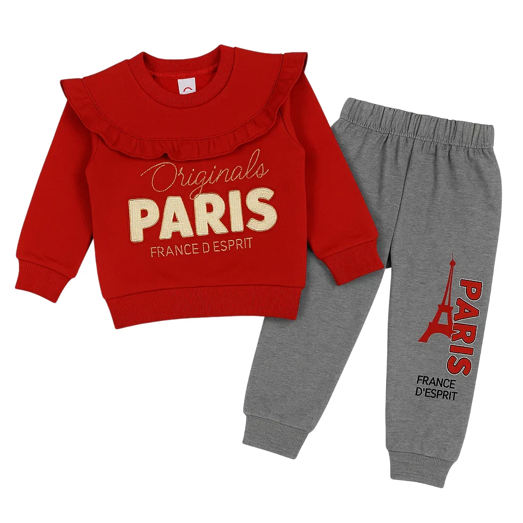 Paris Theme Kids Sweatshirt and Trouser Set – Red Clothing for Girls 1 Original Paris Red Sweatshirt and trouser Set
