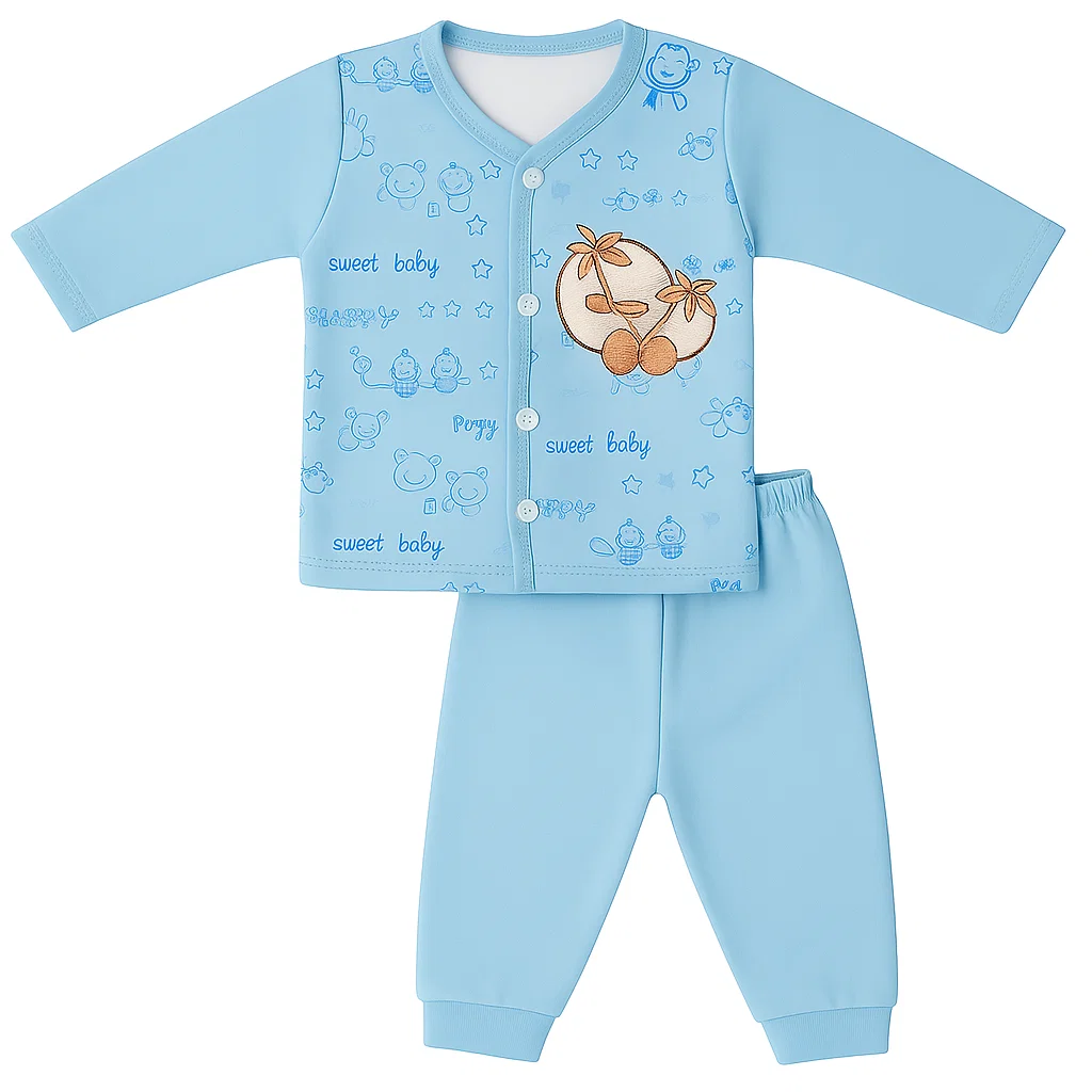 Premium Blue Baby Suit – “Sweet Baby” 2-Piece Set 1 Soft Blue Baby Suit Set – Long Sleeve Shirt and Pants | Premium Infant Outfit “Sweet Baby” Design