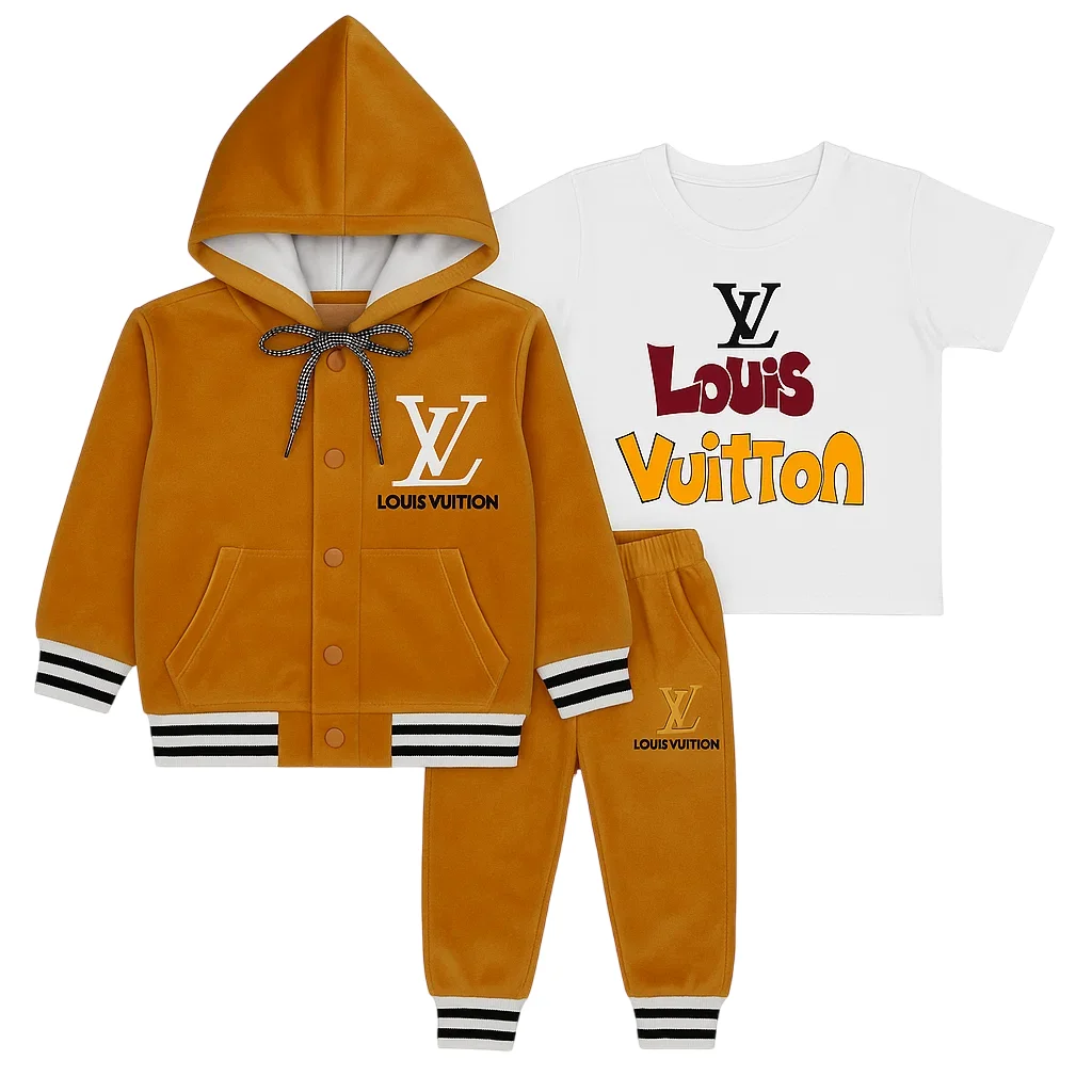 Lv Outfit Boys Set - Hoodie, T-Shirt & Trouser | Yellow | 1-4 Years 1 Lv Yellow Hoodie, T-Shirt & Trouser