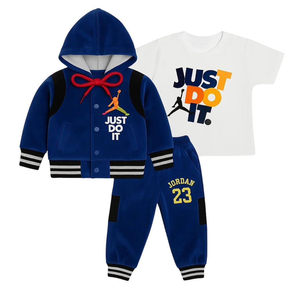 Just Do It Outfit Set – Hoodie, T-Shirt & Trouser| Blue | 1-4 Years 1 Jordan Just do It Blue Hoodie, T-Shirt & Trouser