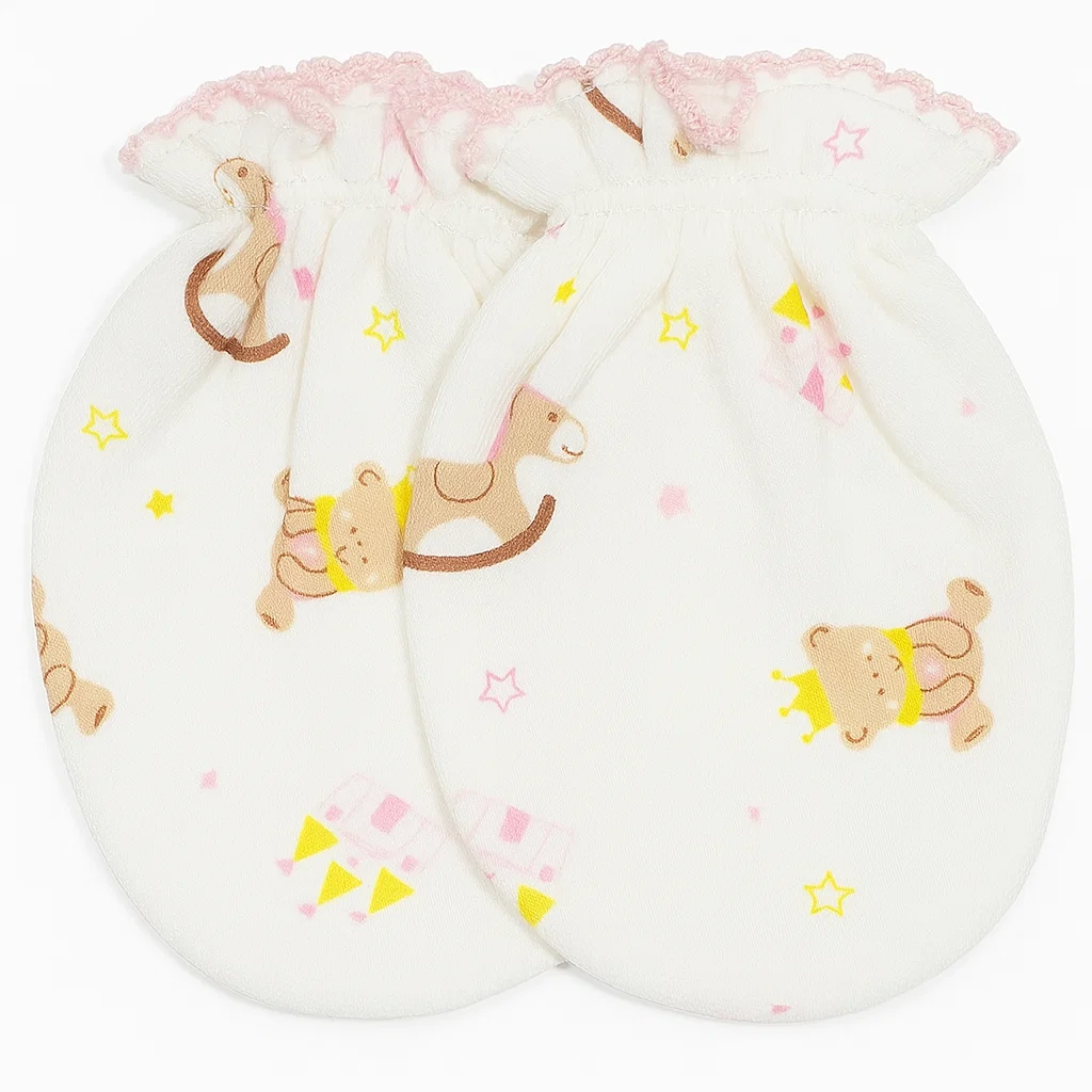 Soft newborn cotton mittens with colorful car, plane, and sailboat prints on a white background – anti-scratch baby hand gloves for boys and girls