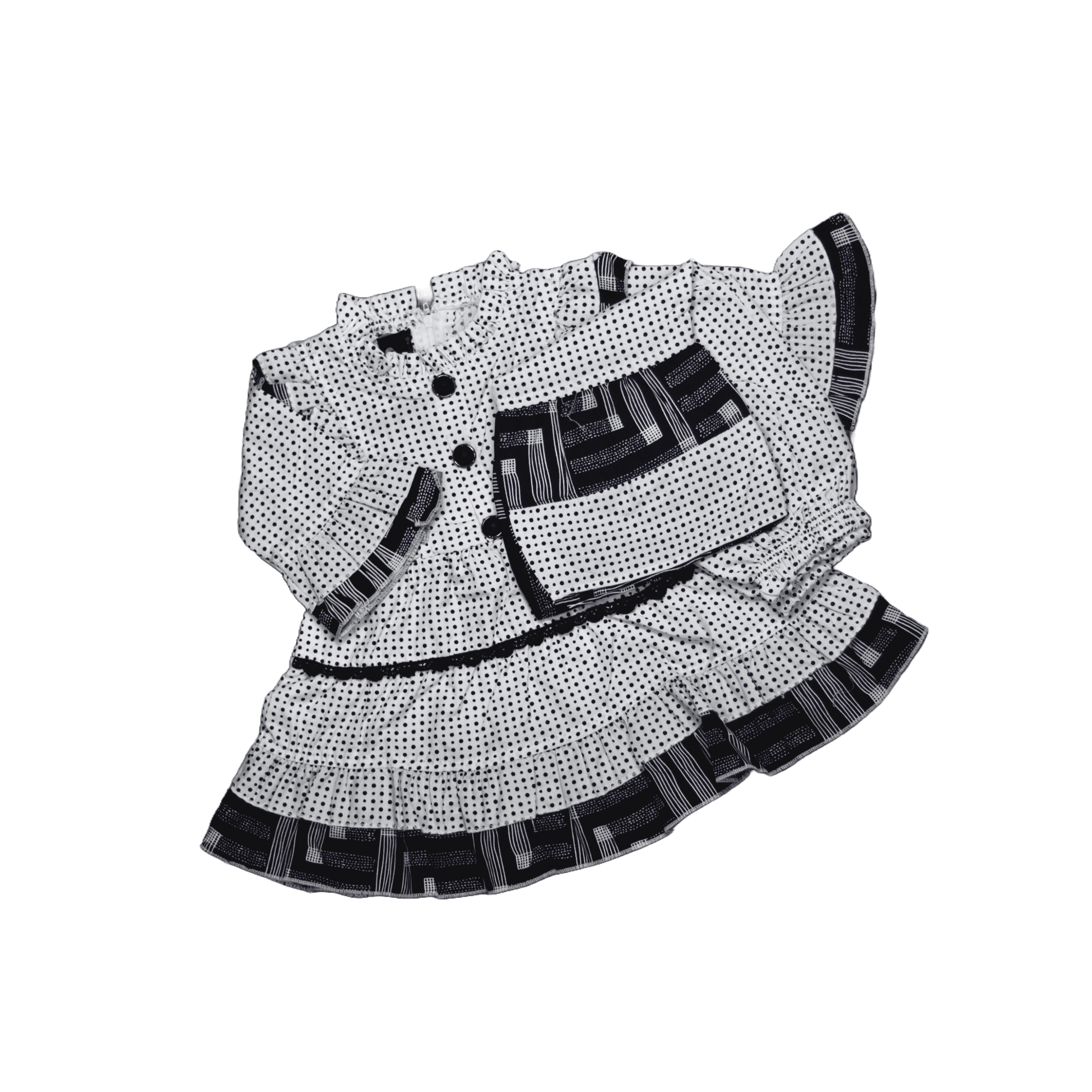 Dots Printed Long Sleeves Baby Frocks Dress with Trouser. 1 baby Girl Frock